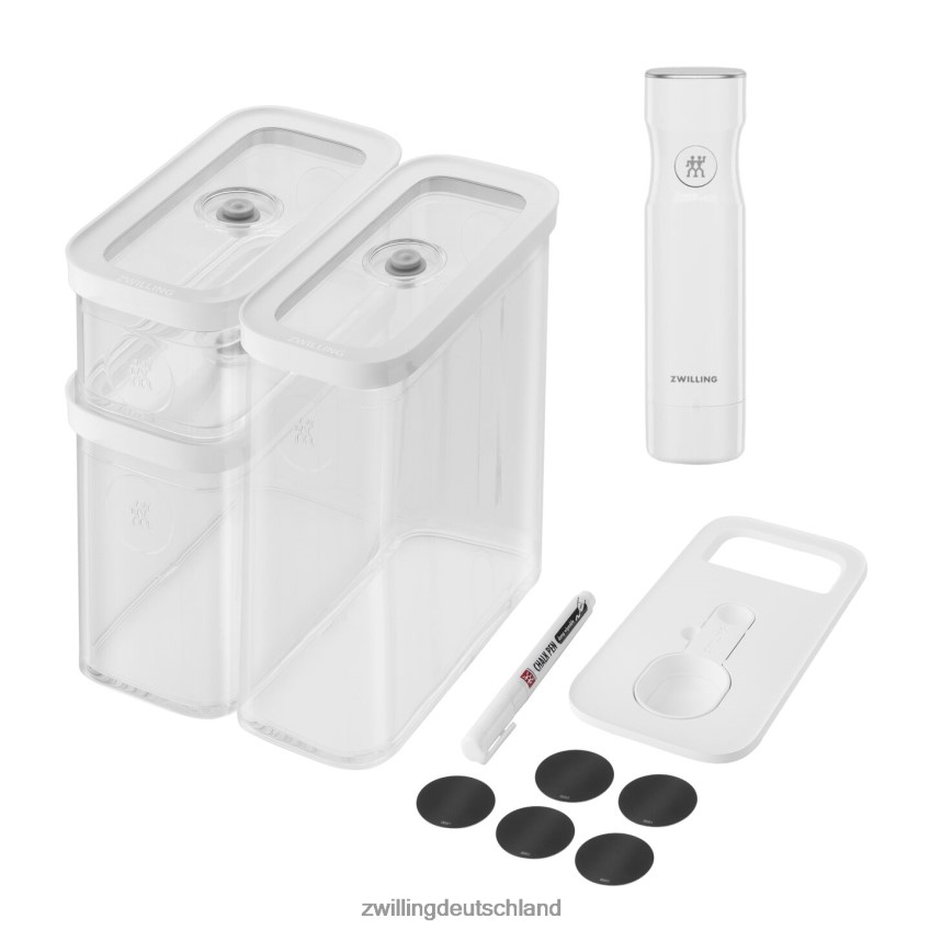 Küche Zwilling fresh & save Würfelbehälter-Set mit Vakuumpumpe, mittel, 6-teilig, transparent-weiß 484N62478 - Zwilling Deutschland